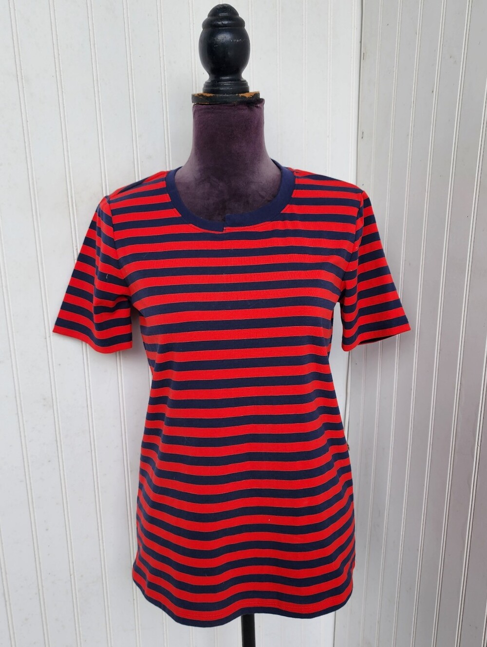 Michael Michael Kors Short Sleeve Crew Neck T-Shirt Womens Red Navy Striped XS